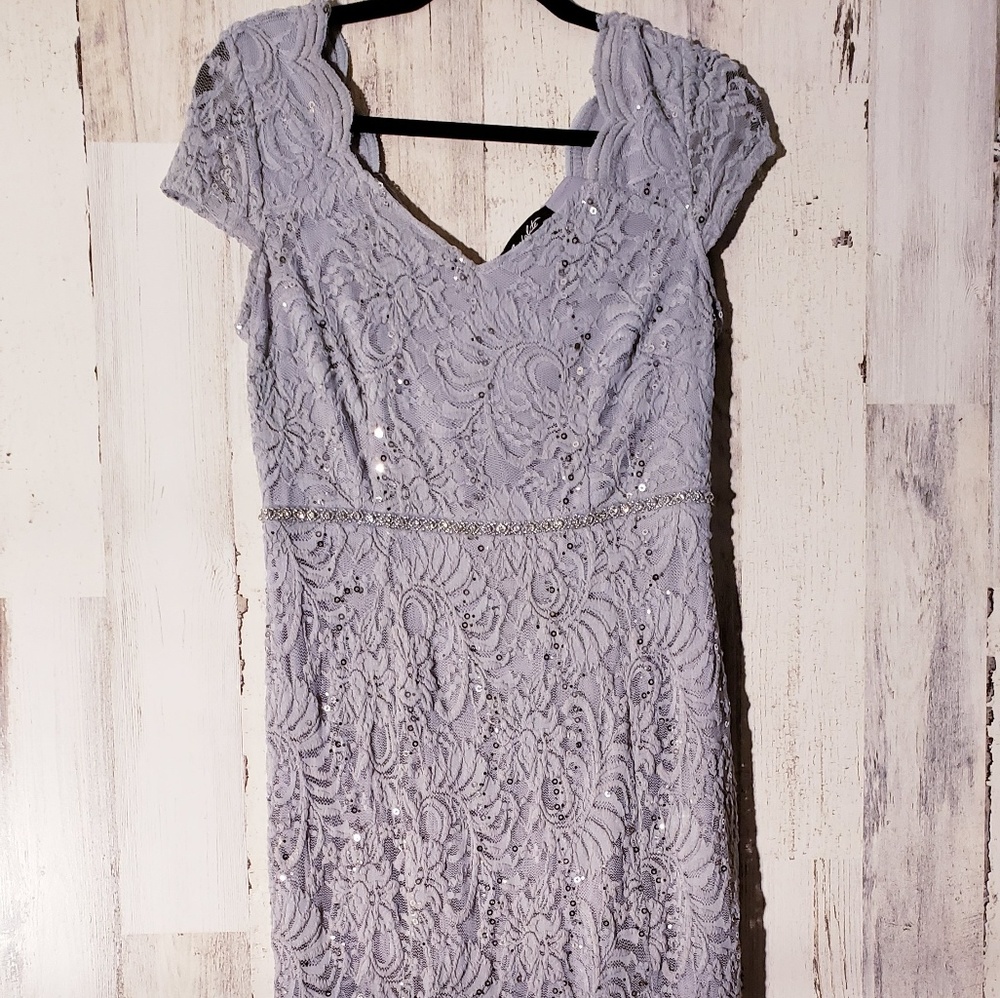 beautiful grey lace and sequin long special occasion dress